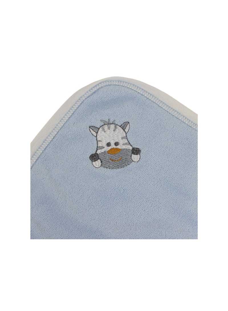 Cotton Baby Towel – Baby Blue with Zebra Embroidery - Image 3